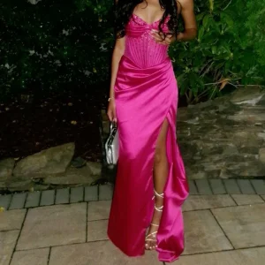 Fuchsia Sweetheart Mermaid Prom Dress Satijnen Lange Splitjurk