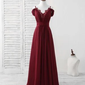 Elegant Blue Lace Chiffon Long Prom Dress: Perfect Bridesmaid Gown for Special Occasions