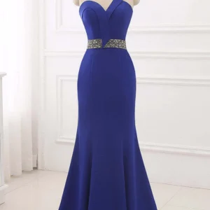 Royal Blue One Shoulder Mermaid Prom Dress Backless Beaded Design