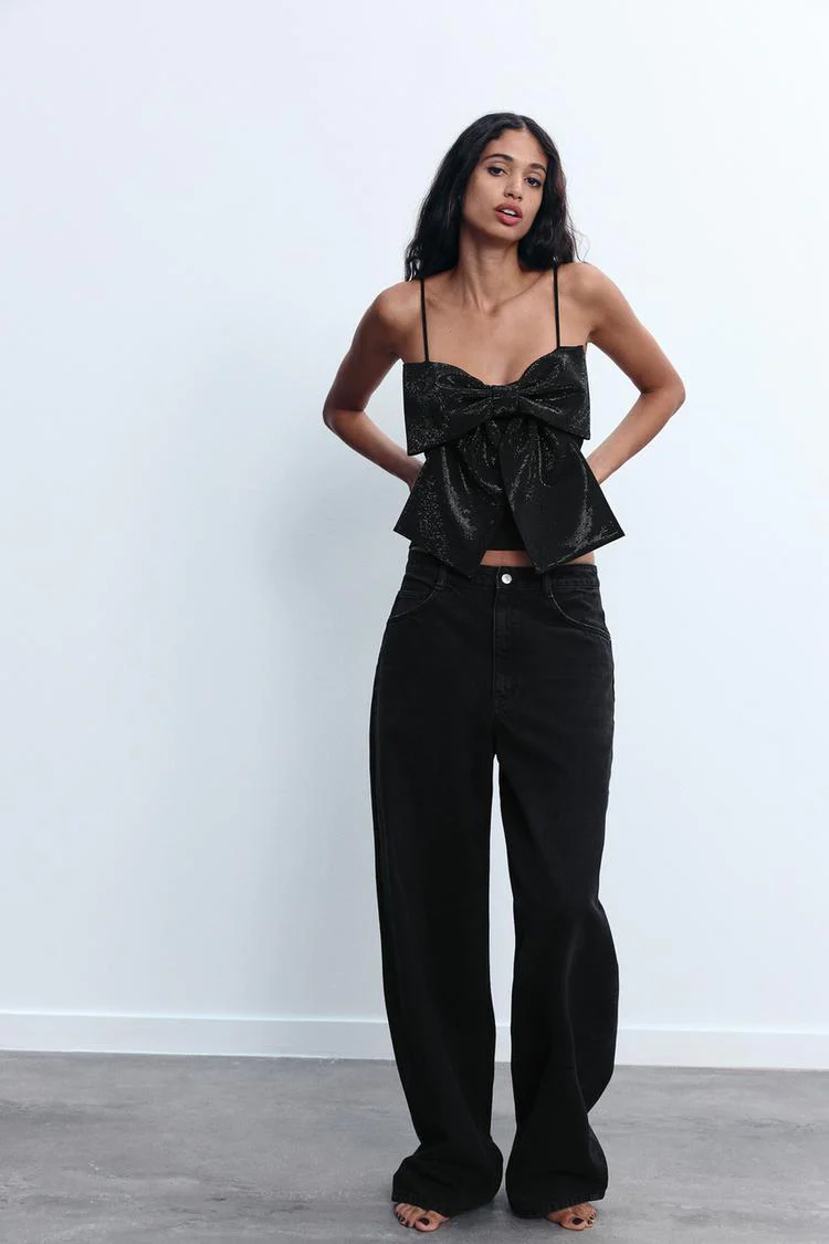 LOULOU | Zwarte Glitter Strik Top Voor Dames - Elegant, Feestelijk & Stralend - Afbeelding 6