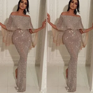 Glittering Off-Shoulder Mermaid Prom Dress: Elegant Sequin-Embellished Gown for Special Occasions