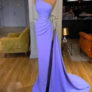 One Shoulder Spaghetti Strap Sequins Mermaid Prom Dress with Split