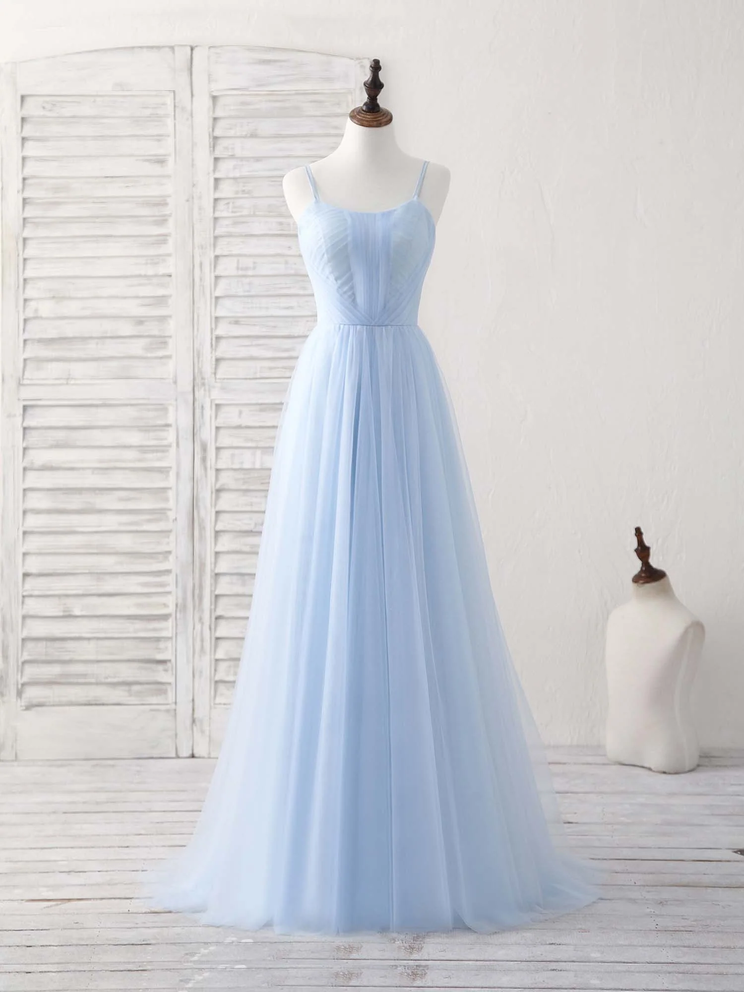 Elegant Blue Tulle Long Prom Dress, Enchanting Bridesmaid Gown for Special Occasions