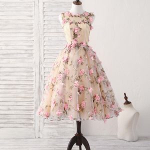 Unique Champagne 3D Applique Short Prom Dress Cute Homecoming Dress