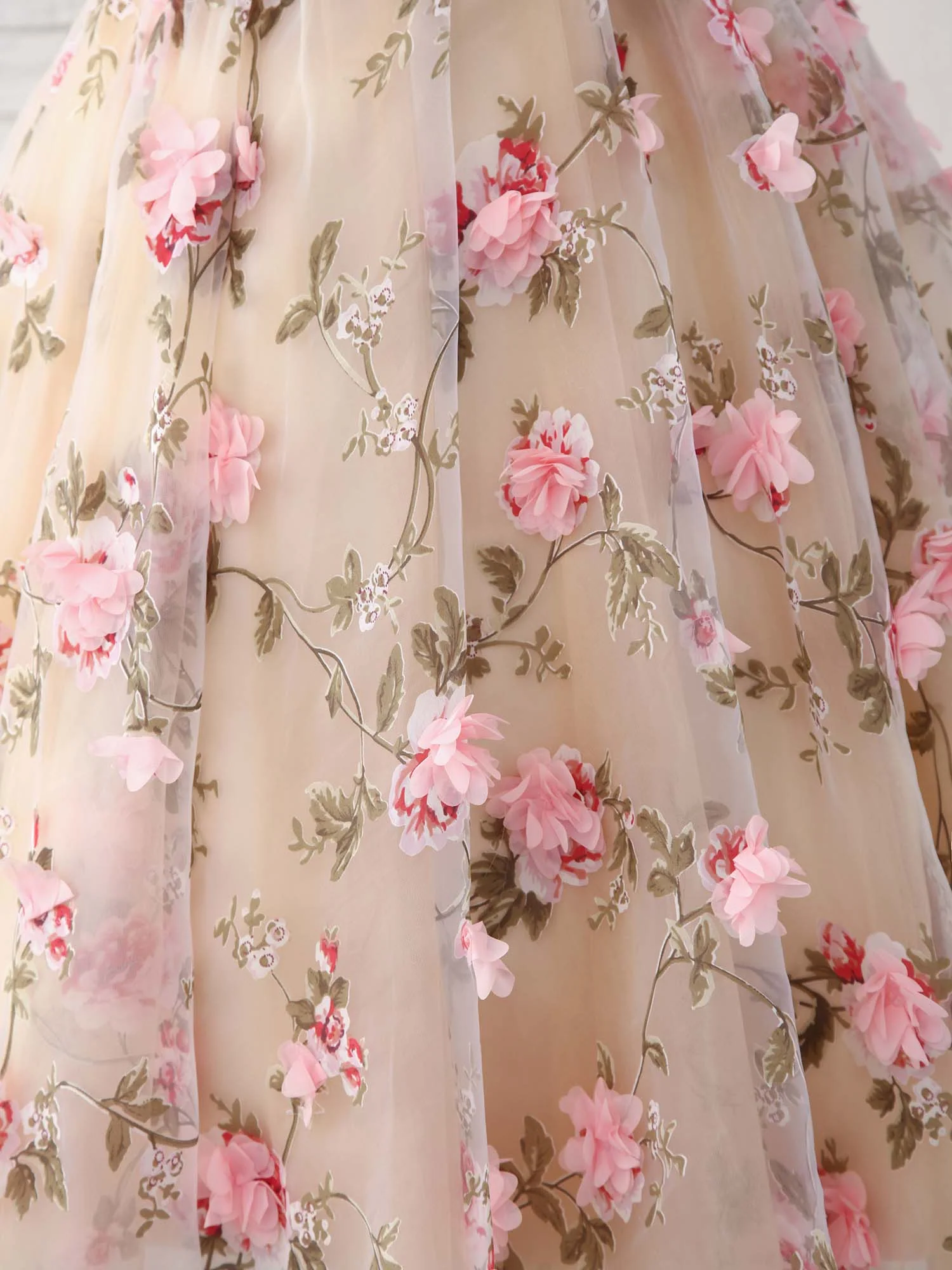 Unique Champagne 3D Applique Short Prom Dress Cute Homecoming Dress - Afbeelding 8