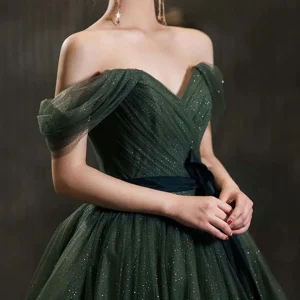 Stunning Green Tulle Long Formal Prom Evening Dress For Women