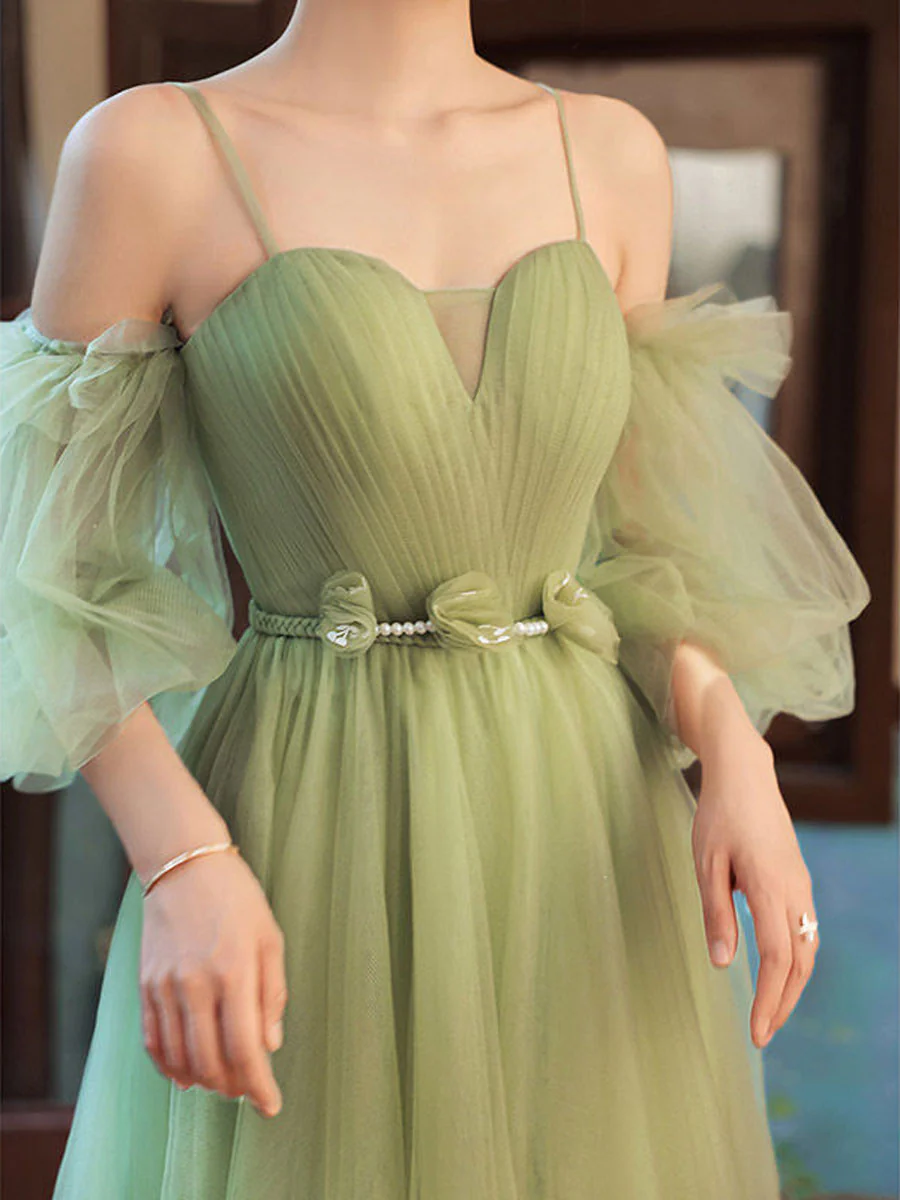 Stunning Green A Line Long Prom Dress for Bridesmaids and Formal Events - Afbeelding 4