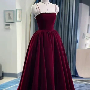 Burgundy Tea Length Prom Dress for Women Formal Evening Party Wear