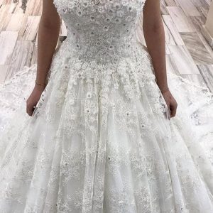 A-Line Tulle Off-Shoulder Wedding Dress with Lace Appliques, Elegant Bridal Gown