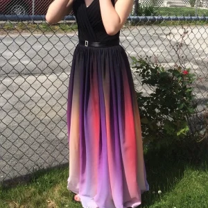 2024 Romantisch Elegant Ombre Chiffon V-hals A-lijn Lange Galajurk