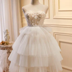 Cute White Strapless Sheer Teried Tulle Party Dress Homecoming Dress