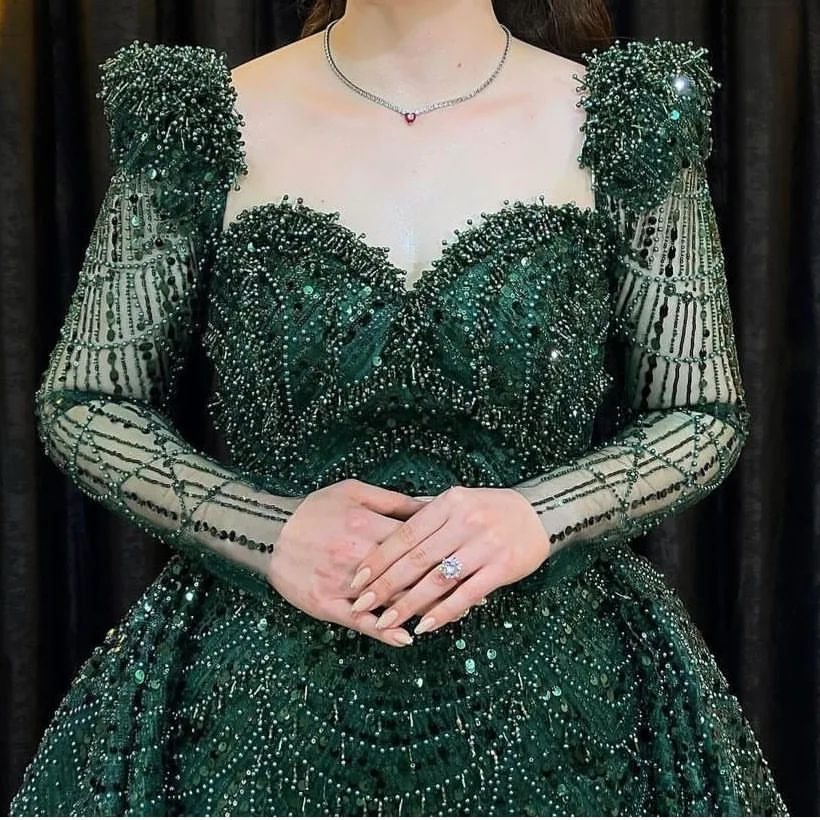 Elegant Glitter Green Mermaid Long Sleeve Prom Dress - Afbeelding 4