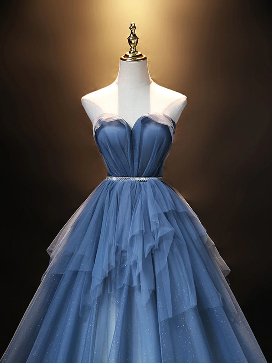 Elegant Blue Sweetheart Neck Tulle Long Prom Evening Dress Floor-Length Glamorous - Afbeelding 5