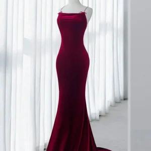 Groene fluwelen zeemeermin lange galajurk met ingebouwde bh