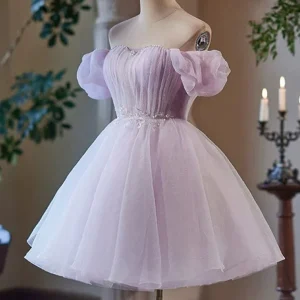 Lilac A-Line Sweetheart Tulle Short Prom Dress Lace-Up Back Homecoming