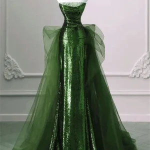 A-lijn pailletten tule lange formele galajurk mouwloos