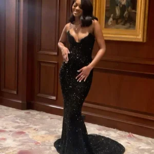 Black Strapless Mermaid Long Prom Dress Evening Gown