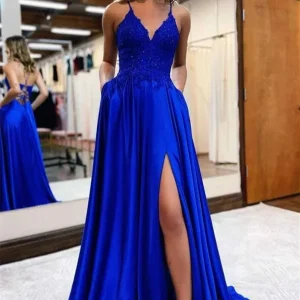 Elegant Spaghetti Strap Mermaid Prom Dress in Dark Blue Color Option