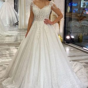 Sweetheart Backless A-Line Wedding Dress with Lace Sequins and Train
