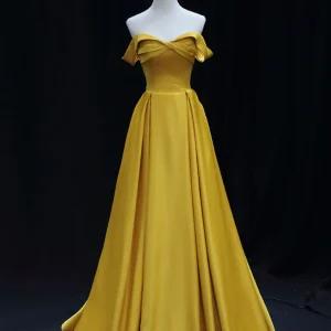 Strapless A-line Satin Yellow Prom Dress Formal Dress