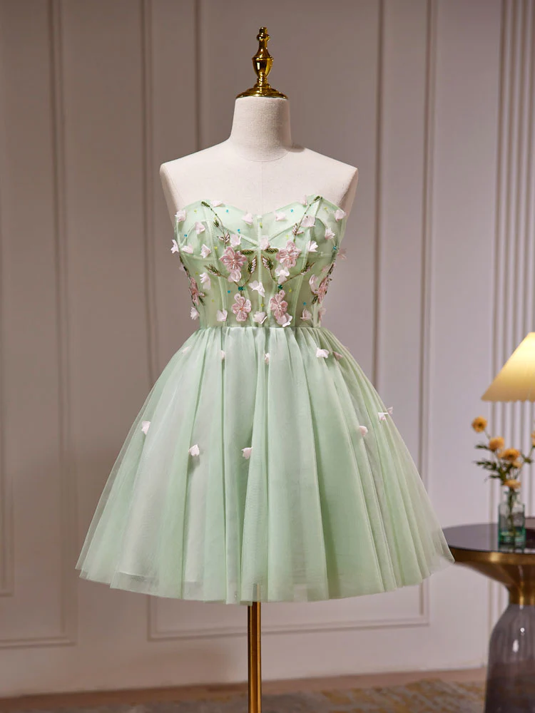 Groene Tule doorzichtige pure Homecoming Dress Party Dress - Afbeelding 2