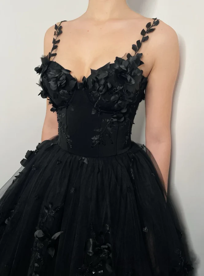 3D Floral Lace Corset Wedding Dress Alternative Bride Fantasy Gown - Afbeelding 2