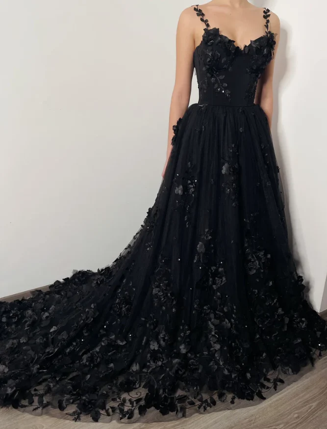 3D Floral Lace Corset Wedding Dress Alternative Bride Fantasy Gown - Afbeelding 4