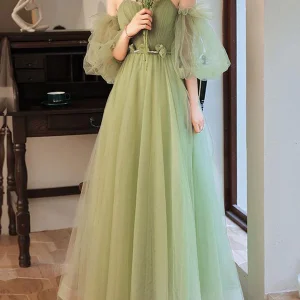 Stunning Green A Line Long Prom Dress for Bridesmaids and Formal Events