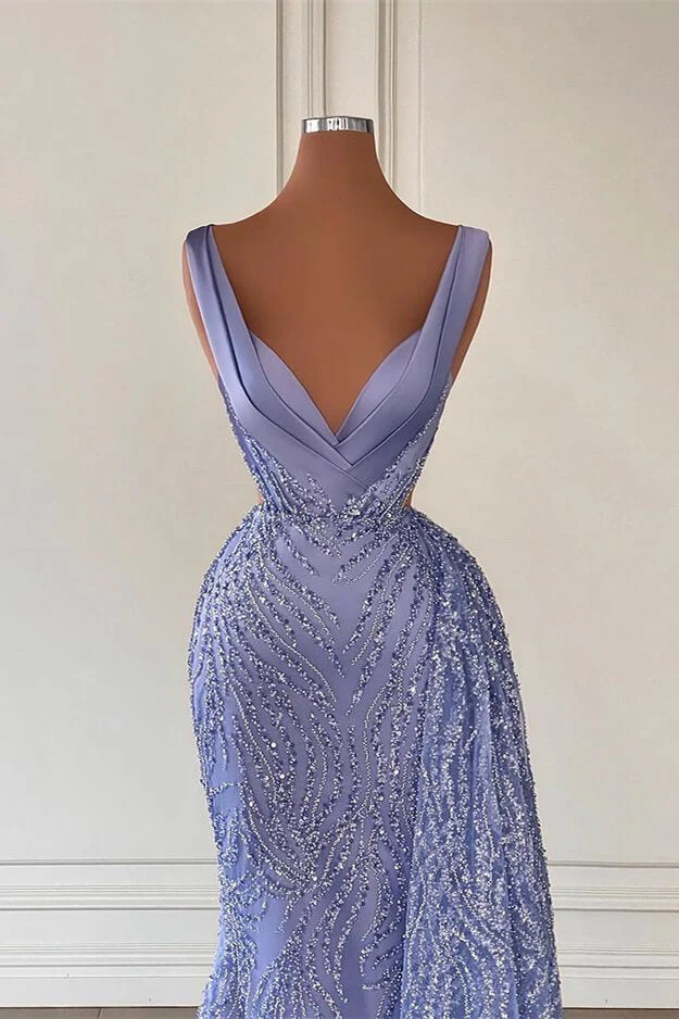 Stunning Violet V-Neck Mermaid Prom Dress with Exquisite Beadings and Shimmering Sequins - Afbeelding 3