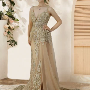 Boho Beach Spaghetti Strap Sleeveless Long Prom Dress with Appliques