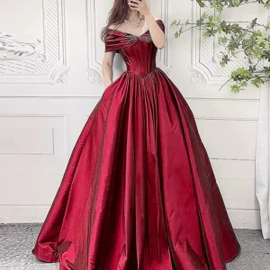 Elegant A-Line Off-Shoulder Burgundy Prom Dress, Long Formal Evening Gown