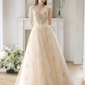 Sprookjesachtige Boho Champagne Tule pure illusie galajurk