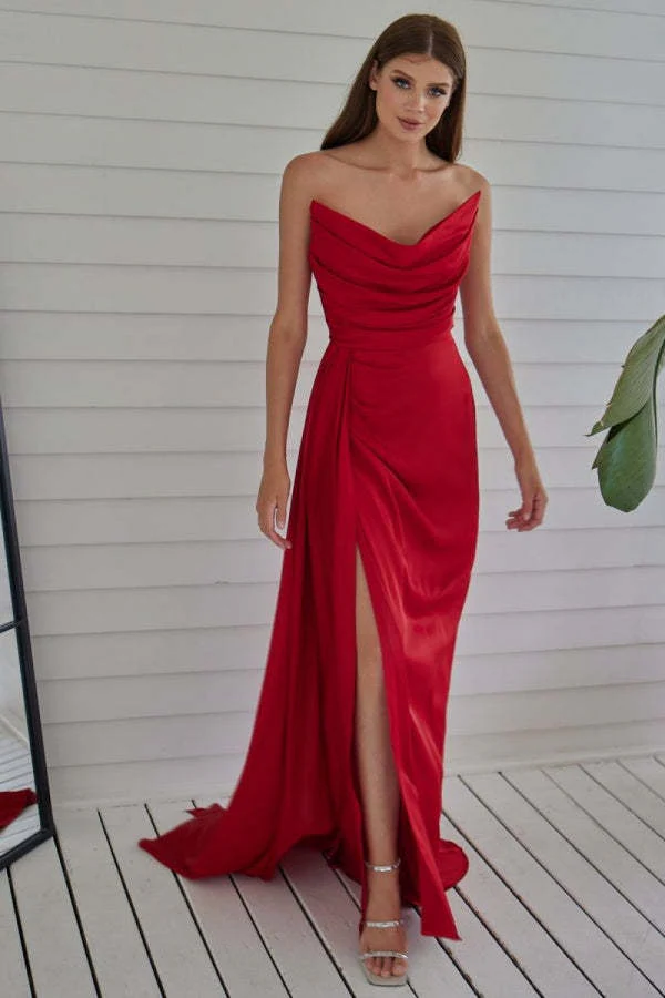 Red Strapless Prom Dress for Women Pleated Mermaid Design Evening Gown - Afbeelding 2