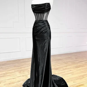 Elegant Off-Shoulder Satin Black Prom Dress: A-Line, Floor-Length, Chic Evening Gown