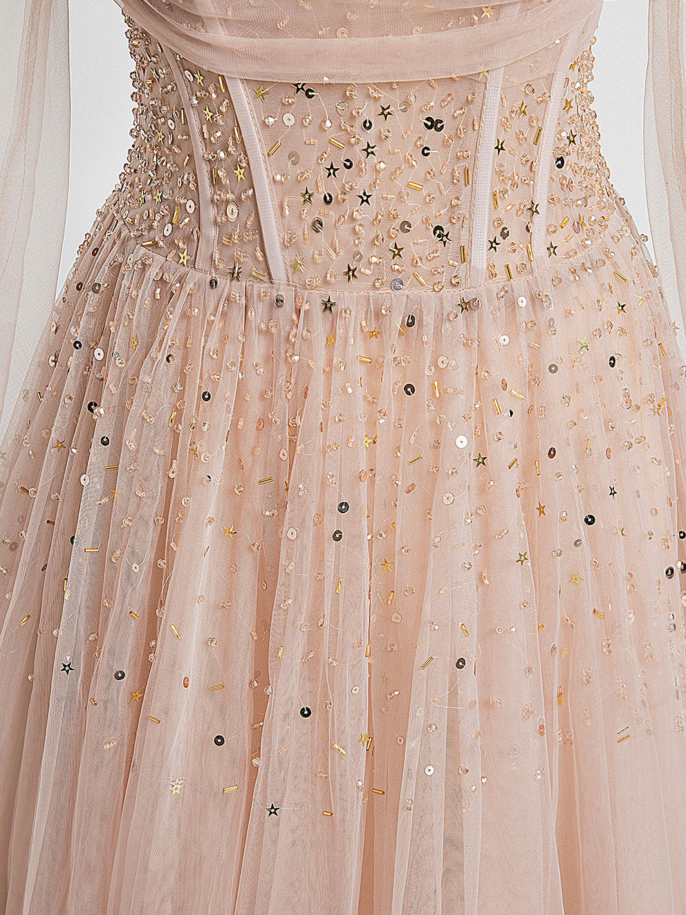 Champagne Pink Tulle Beaded Long Prom Evening Dress with Built‑In Bra - Afbeelding 6