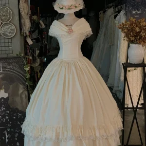 50s inspired Off Shoulders Tea Length Vintage Wedding Dress