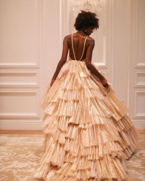 Ball Gown Unique Prom Dress Tiered Skirt Formal Evening Wear - Afbeelding 4