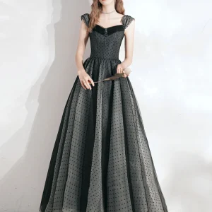 Zwarte Vintage lange Polka Dot Prom Dress formele jurk