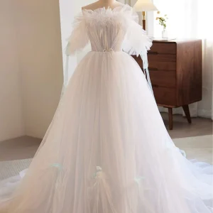 Prinses straplesss tule witte trouwjurk