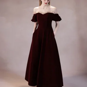 Classic Off The Shoulder Velvet Ankle Length Prom Dress