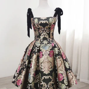 Black Printed Short Homecoming Dress 8th Grade Dance Dress