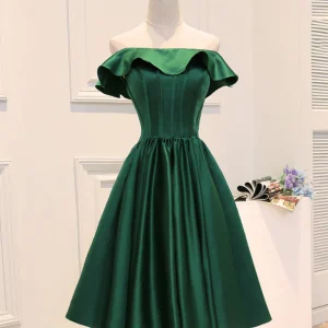 Emerald Green Off The Shouder Satin Boned Short Bridesmaid Dresses | Prom Dress