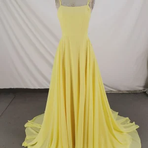Elegant Flowy Yellow Chiffon Long Prom Dress for Special Occasions and Evenings