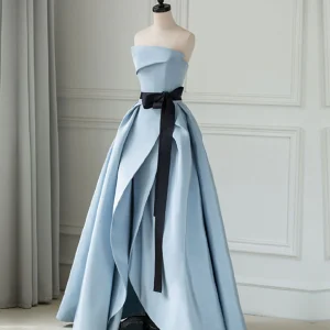 Simple Blue Satin Evening Long Prom Dress
