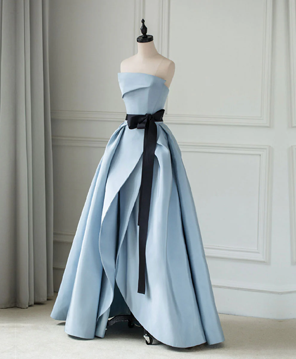 Simple Blue Satin Evening Long Prom Dress