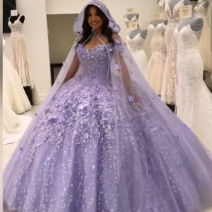 Tulle Lace-Up Ball Gown Prom Dress with Built-In Bra