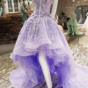 Charming Purple High-Low Evening Gown: Elegant Formal Dress for Special Occasions