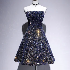 Navy Blue Sparkly Sequins 8th Grade Formal Homecoming Dress Graduation Dress