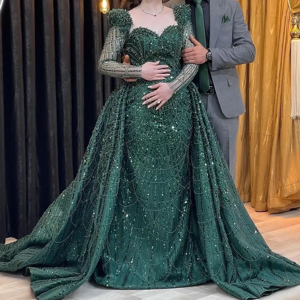 Elegant Glitter Green Mermaid Long Sleeve Prom Dress - Afbeelding 5
