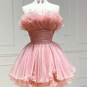 Cute Strapless Ruffle Neck Short Homecoming Dress